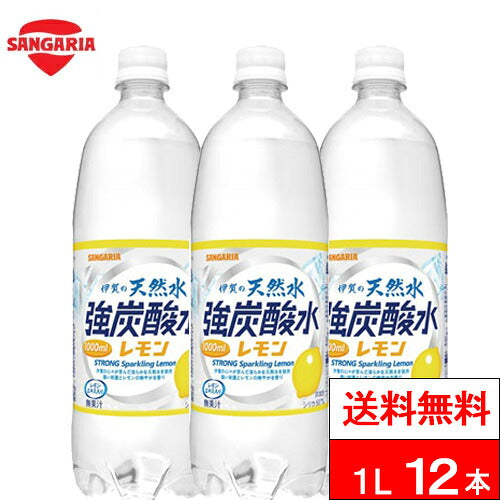 サンガリア 伊賀の天然水 強炭酸水 レモン 1000ml 12本